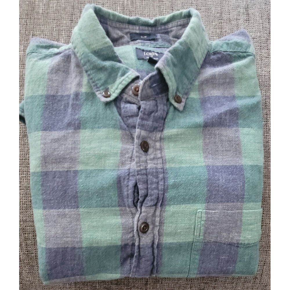 J. Crew Men's Green Plaid Homespund Long Sleeve‎ Button Up Shirt Size Medium